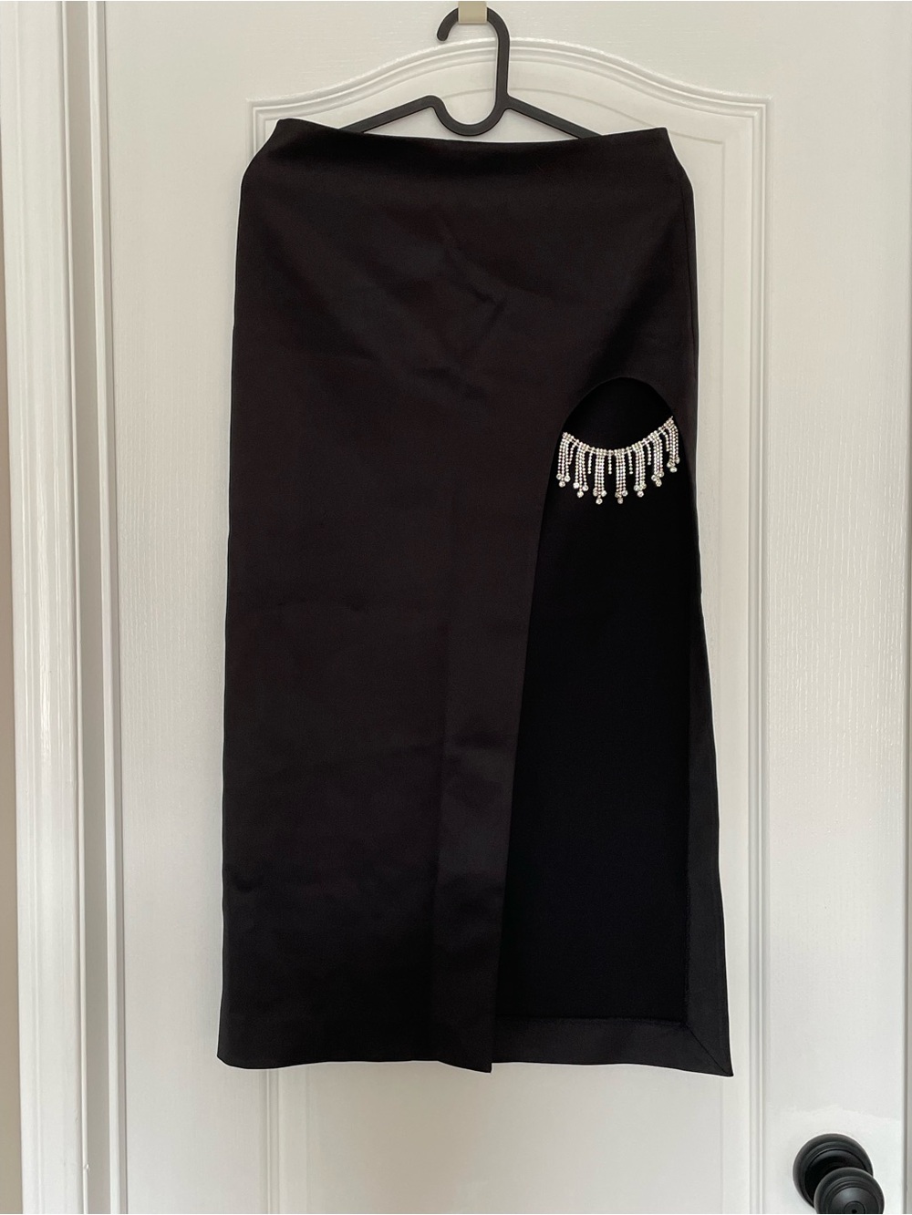 Zara Black Midi Skirt with Rhinestone Fringe Cutout